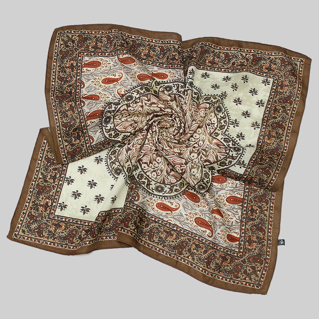 Fall Paisley Square Scarf: Brown