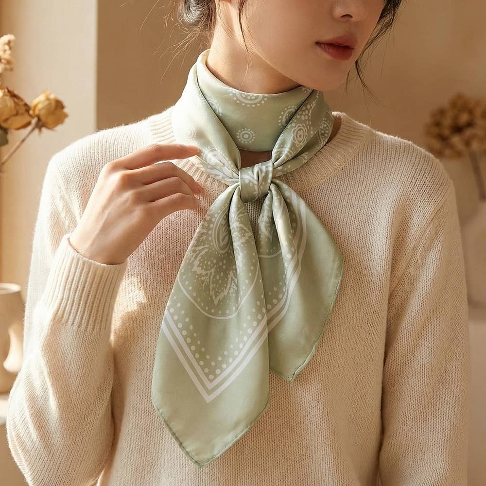 Light Paisley Design Square Bandana Scarf - Mint