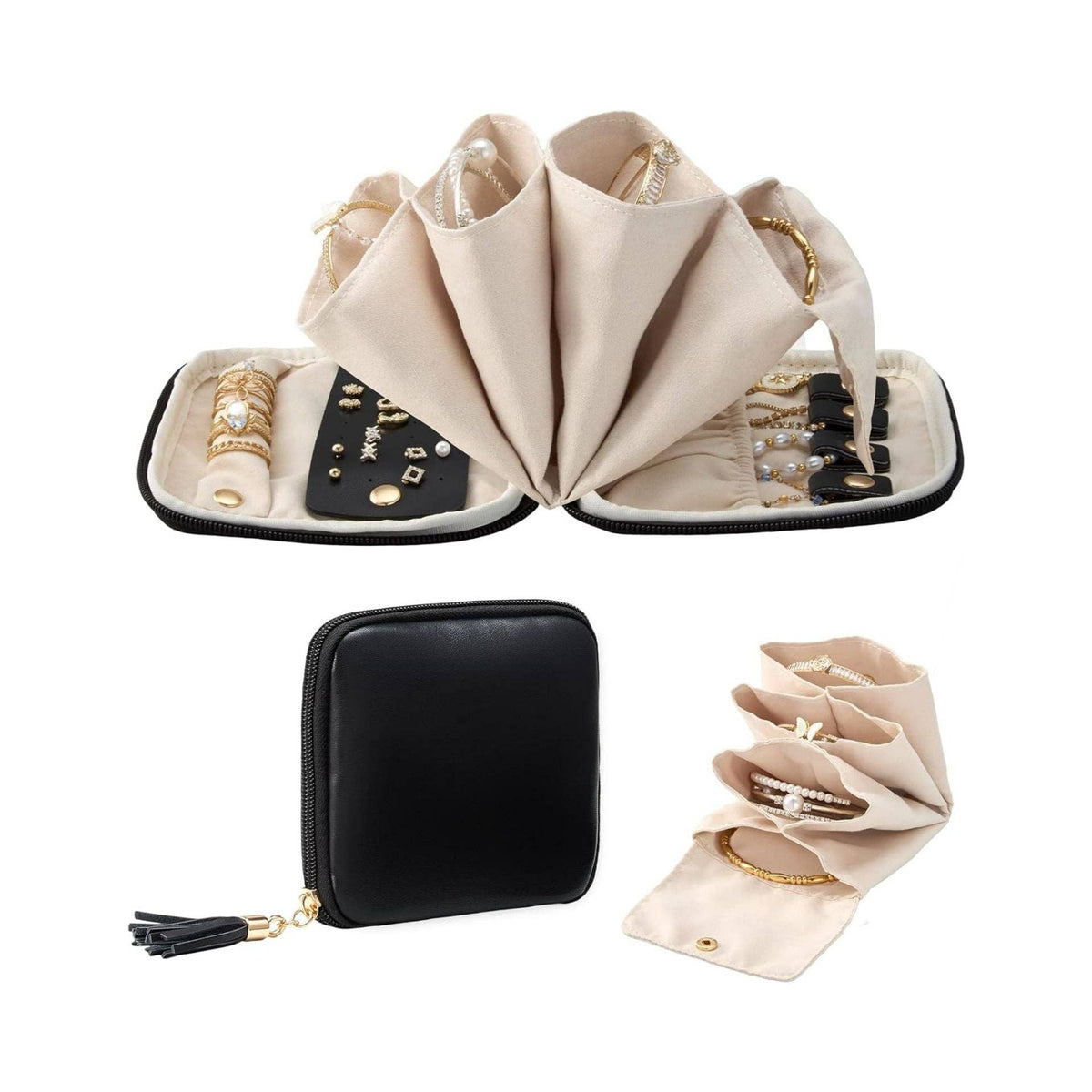 Mini PU Leather Jewelry Organizer Bag - Black
