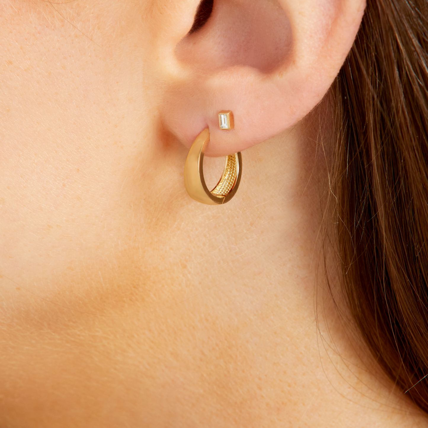 Baguette Diamond Flat Back Stud - Single