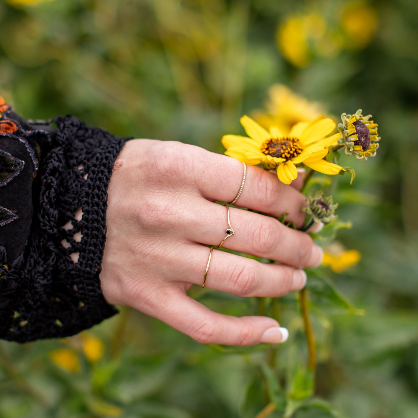 Chevron Jewel Ring - Black Spinel