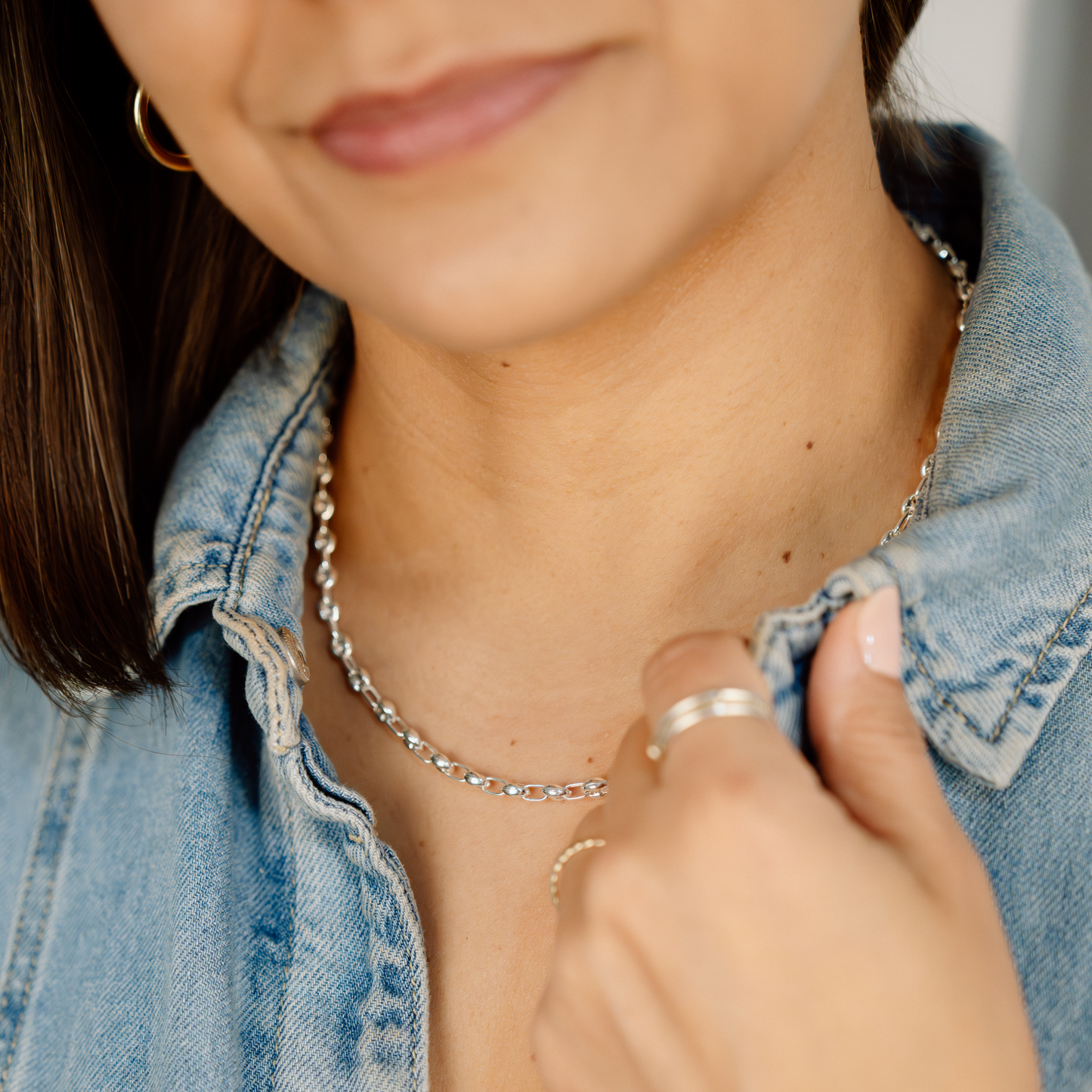 Puffed Mariner Chain Necklace (Silver)