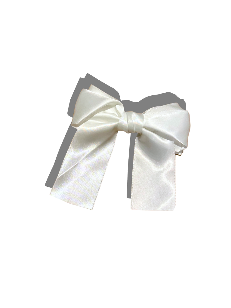 Handmade Satin Hair Bow Clip - White