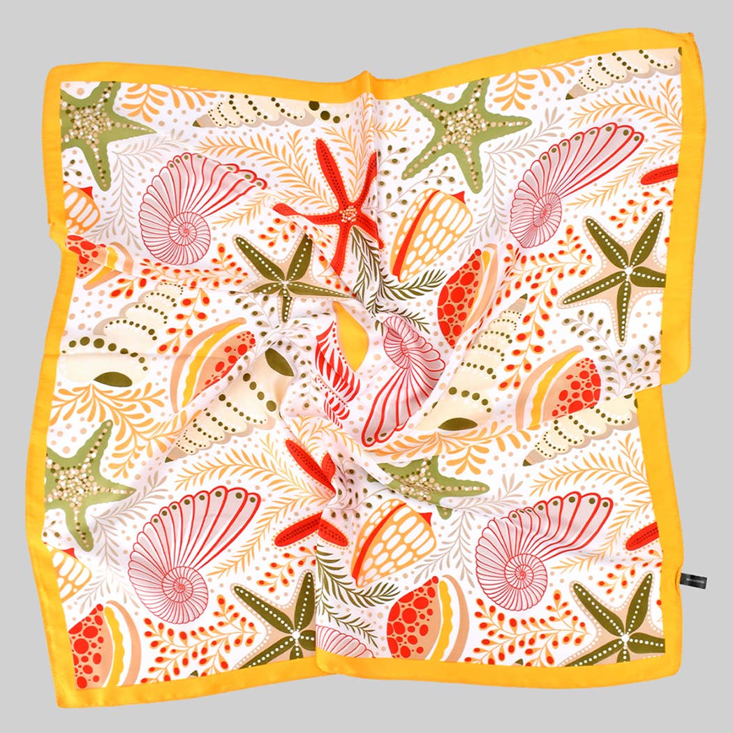 Colorful Sea Themed Silky Square Scarf: Yellow