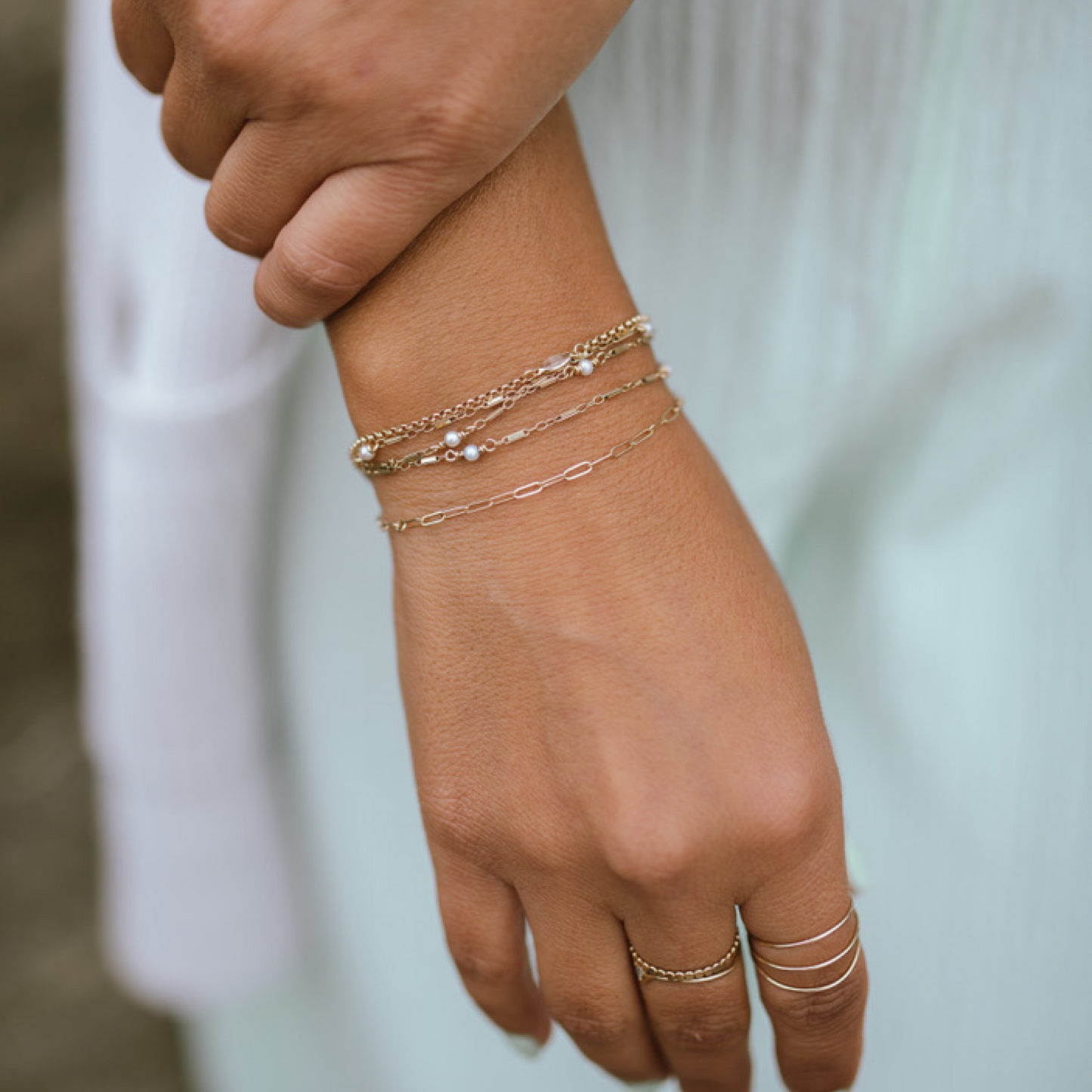 Posh 2 in 1 Necklace + Bracelet - White Pearl