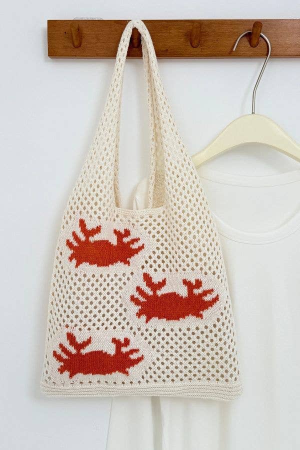 Crochet Tote Beach Bag: Crab