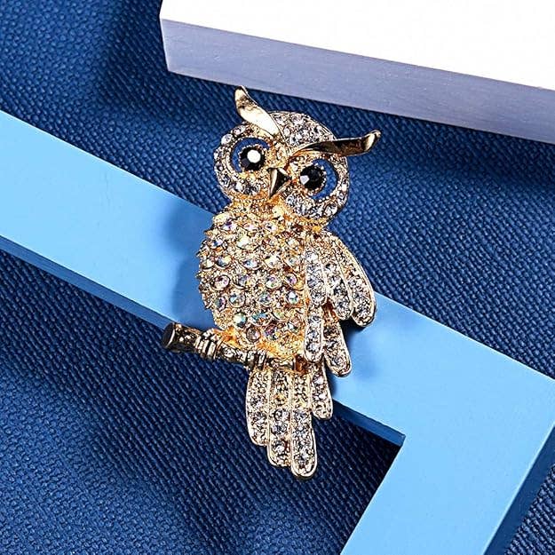 Radiant Vintage Owl Brooch with Rhinestones - 2.7 x 1.5 in