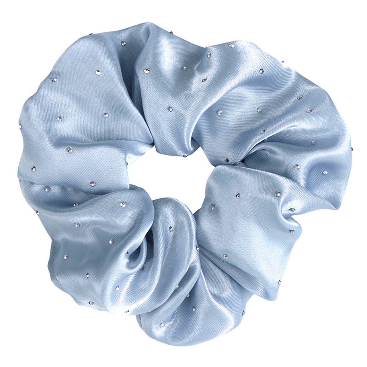 Large Satin Rhinestone Scrunchie in Diamond Ornament - Blue