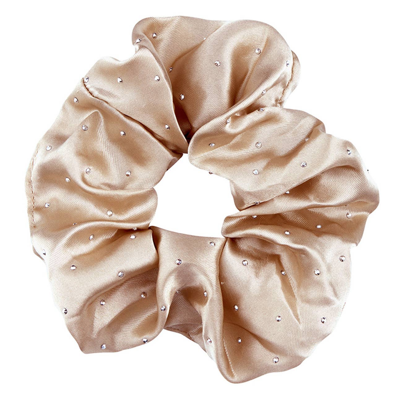 Large Satin Rhinestone Scrunchie in Diamond Ornament - Flax