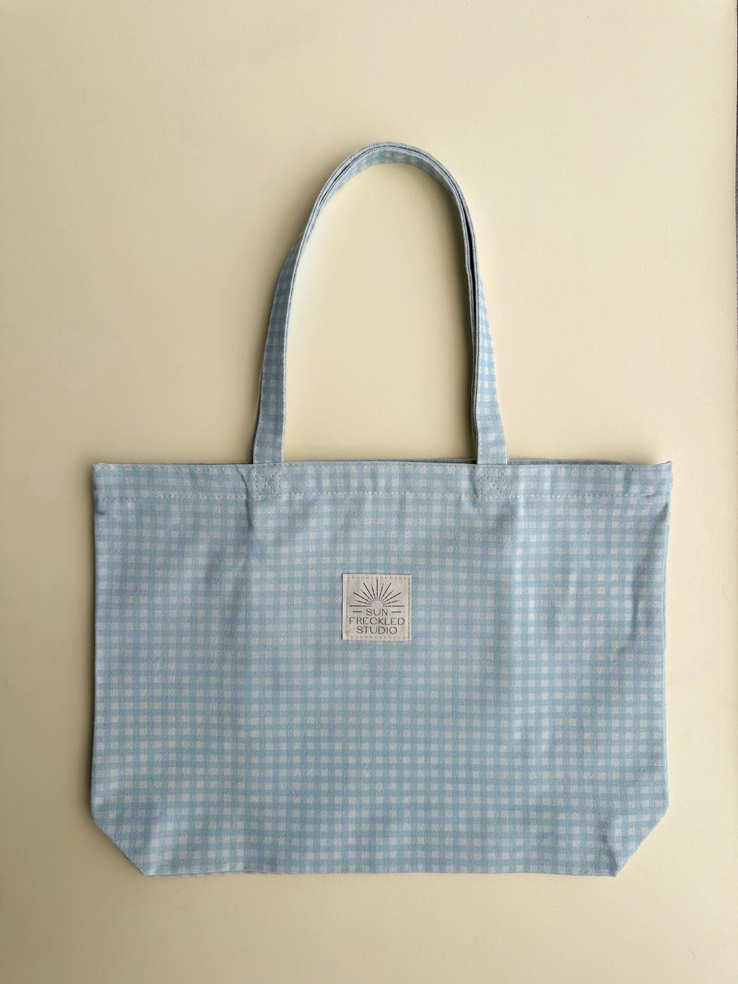 Blue Gingham Tote Bag: Wide