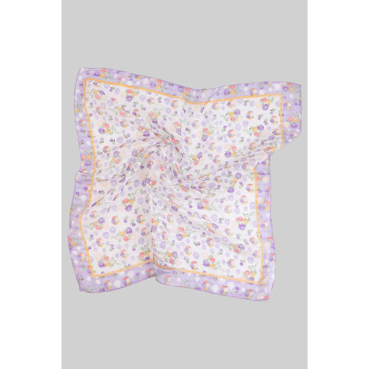 Sheer Multi Colored Flower Print Square Scarf: Purple