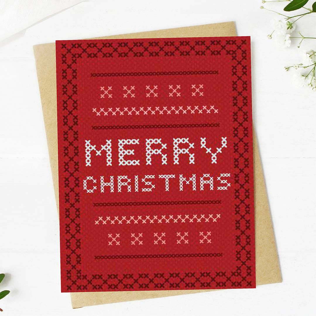 Merry Christmas Knit Sweater Pattern Holiday Card