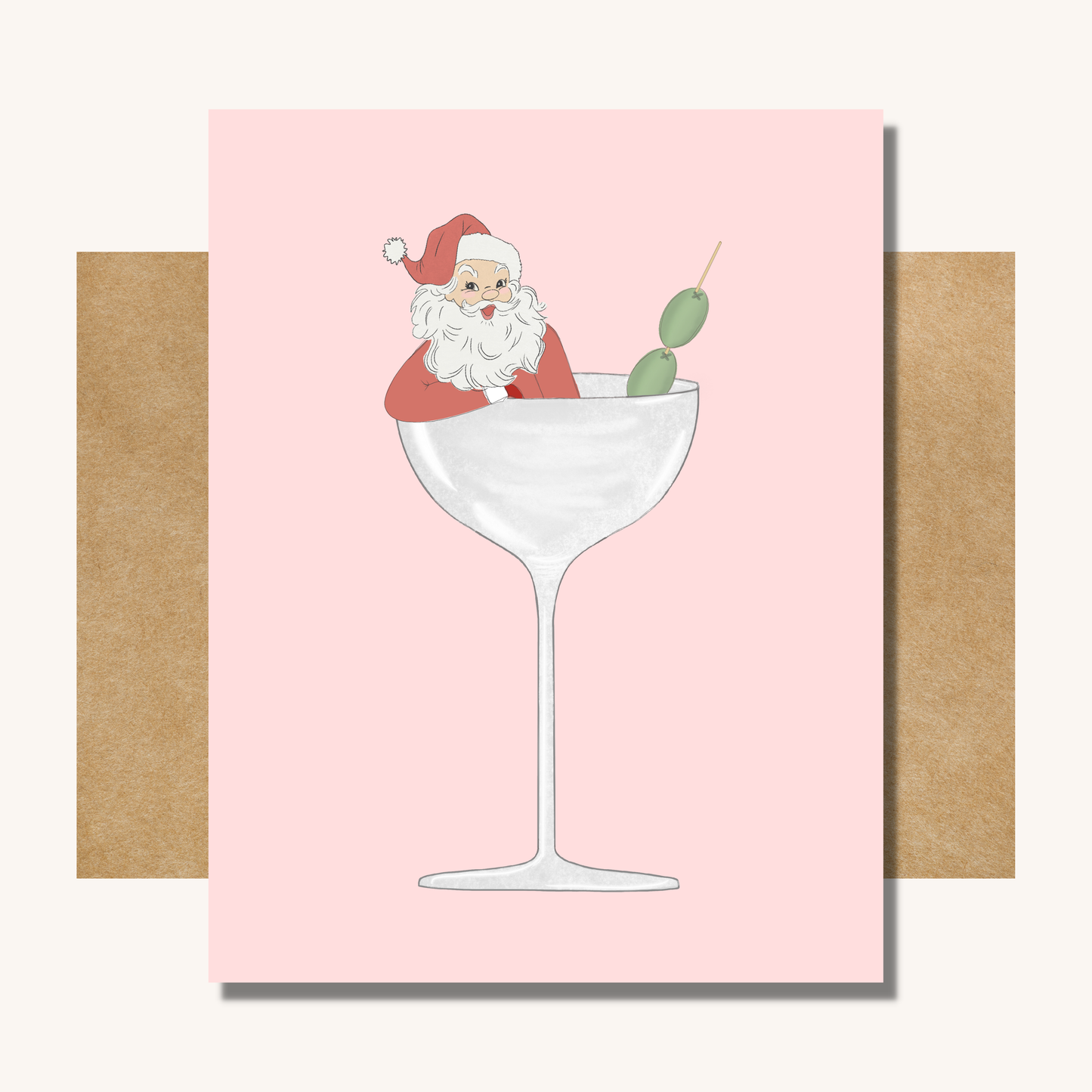 Santa in Cocktail Glass Card