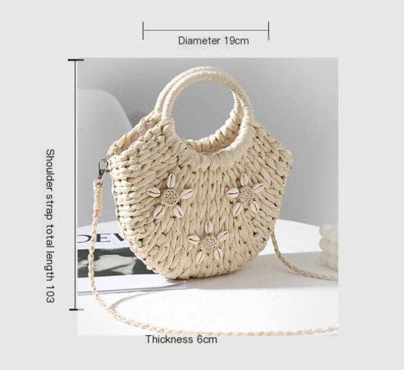 Shell deco straw woven bag summer beach bag: Beige