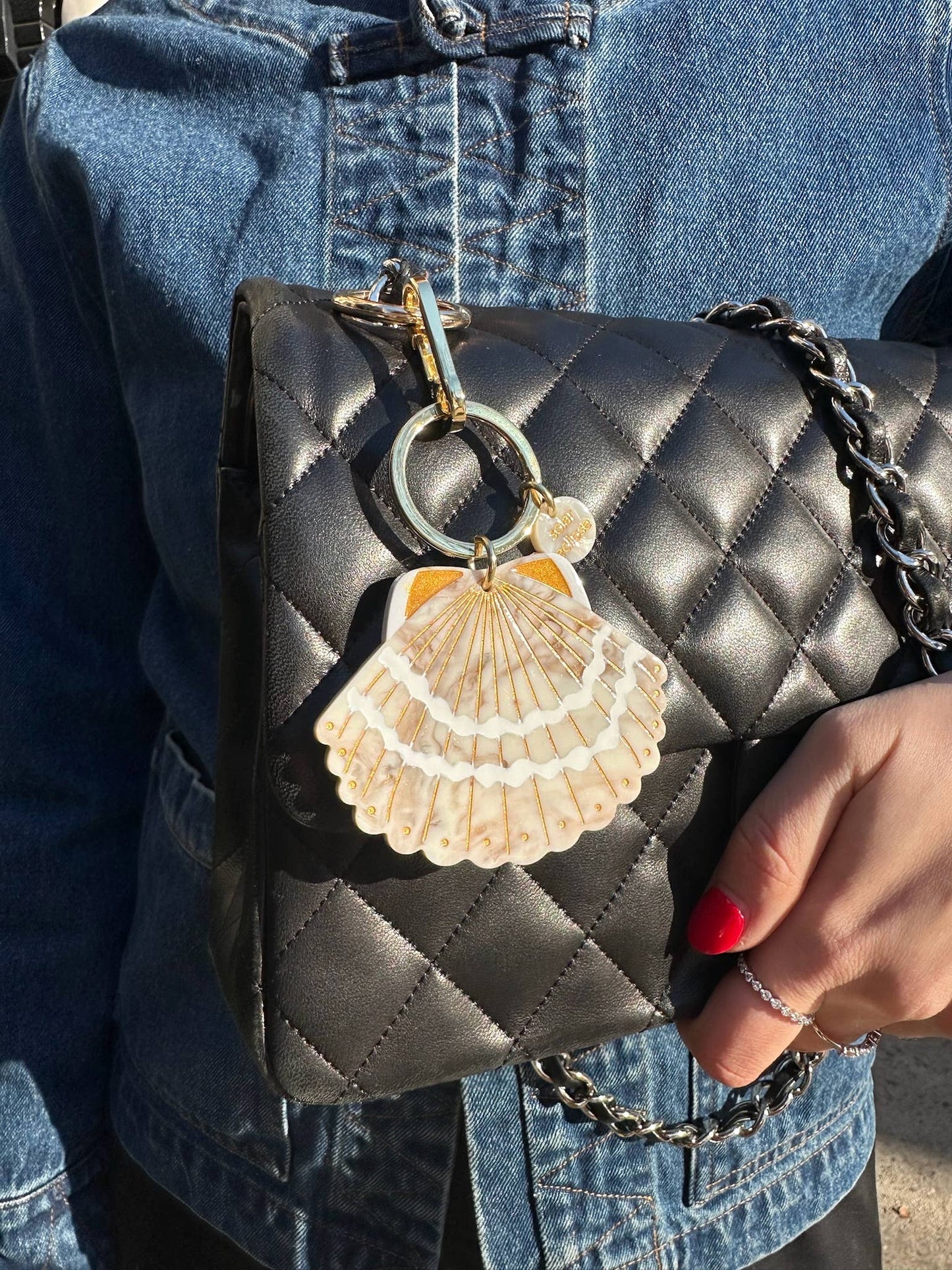 Hand-painted Seashell Bag Charm & Keychain | Eco-Friendly