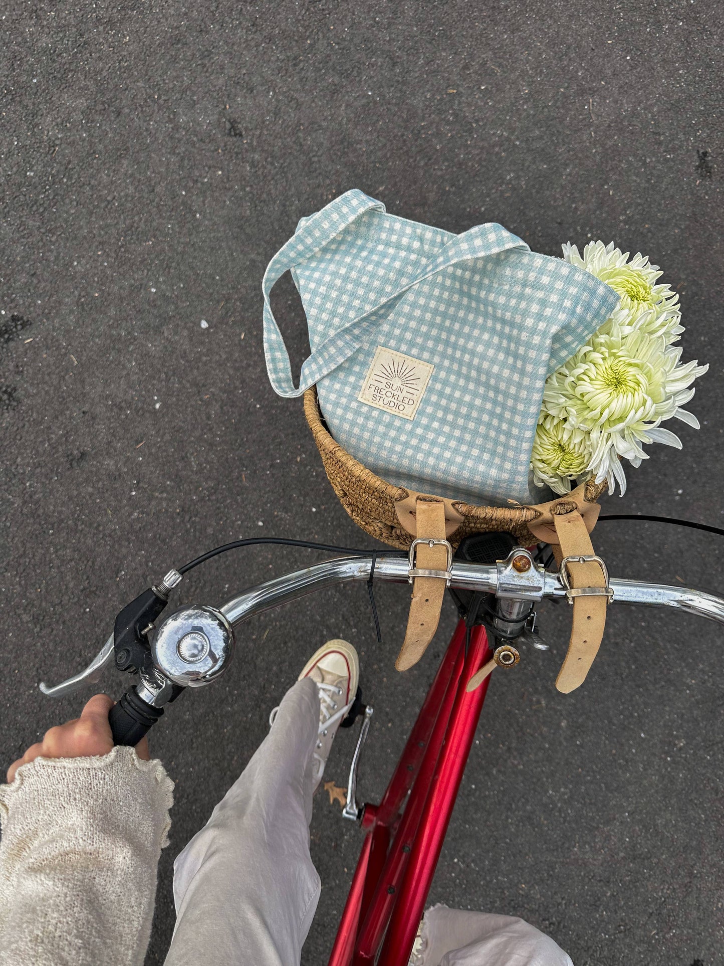 Blue Gingham Tote Bag: Wide