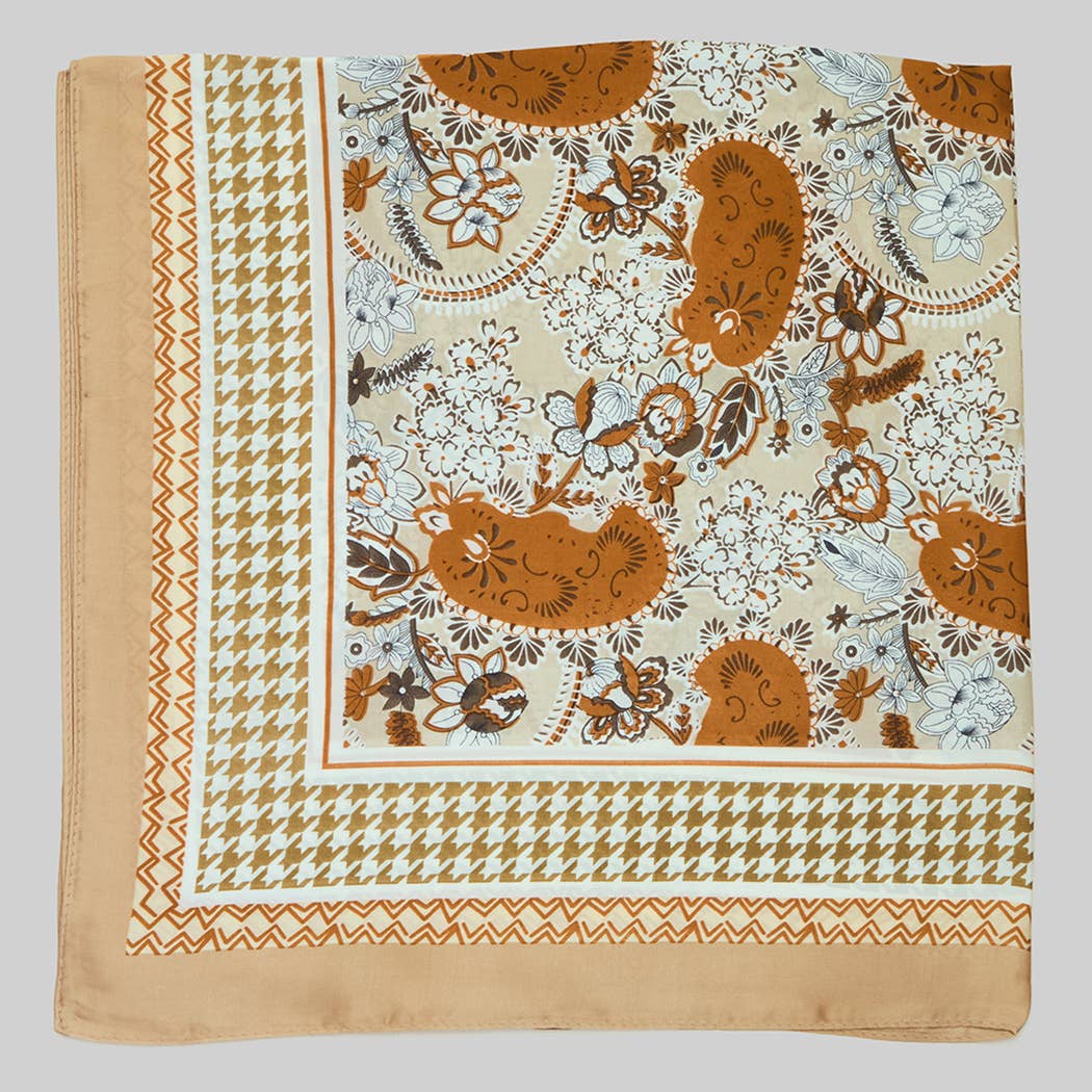 Paisley Houndstooth Silky Scarf: Taupe