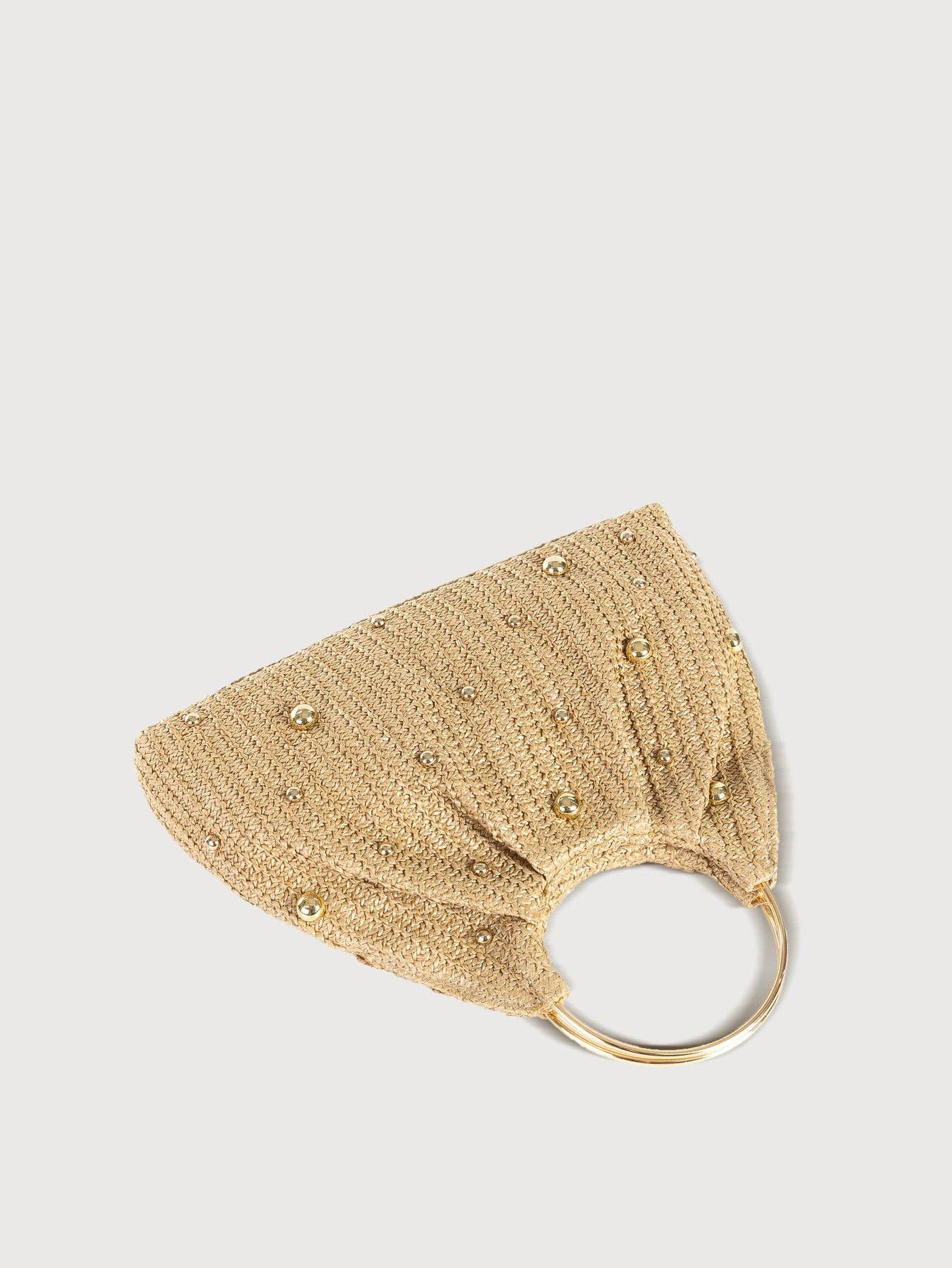 Malta Gold Pearl Straw Clutch Evening Bag: Apricot