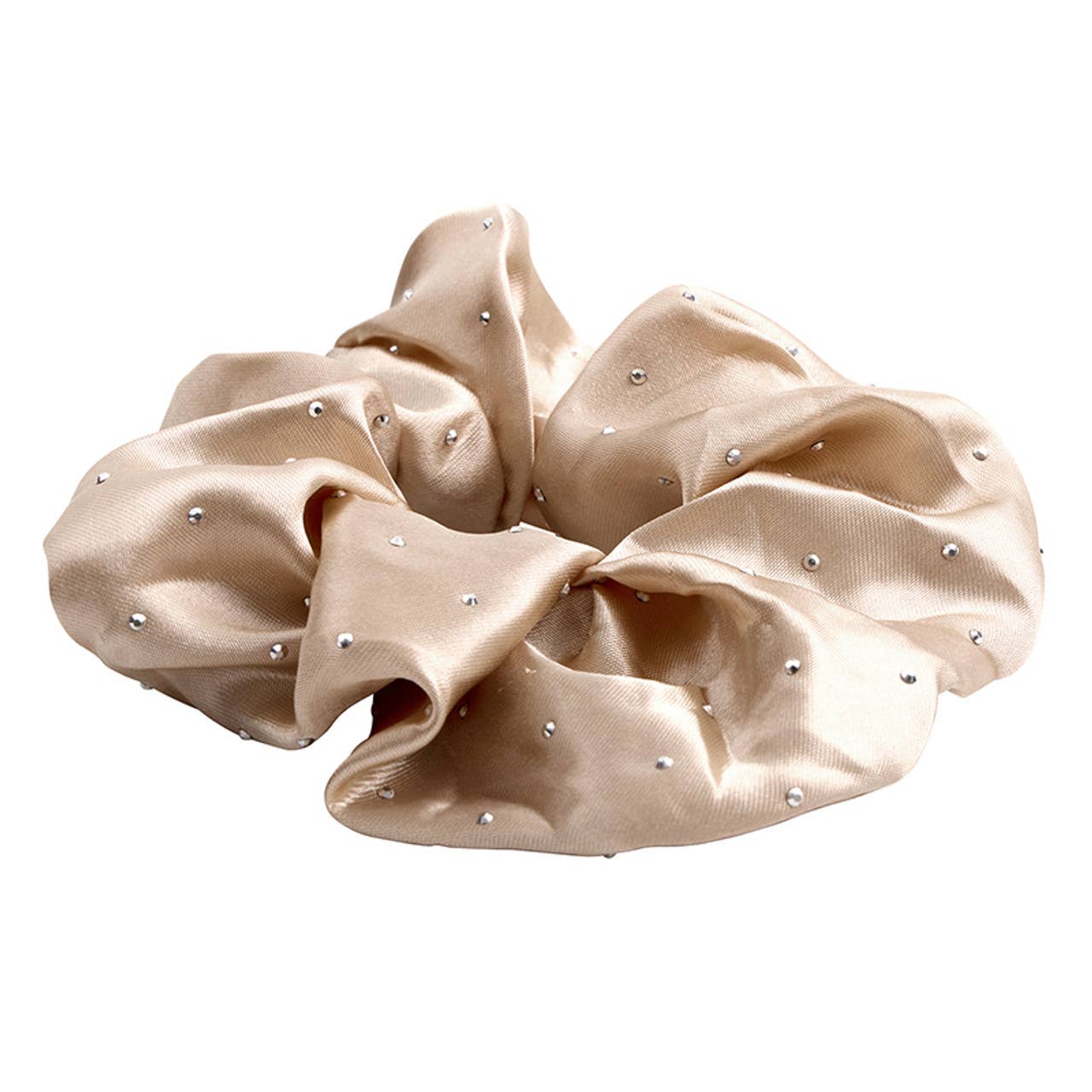 Large Satin Rhinestone Scrunchie in Diamond Ornament - Flax