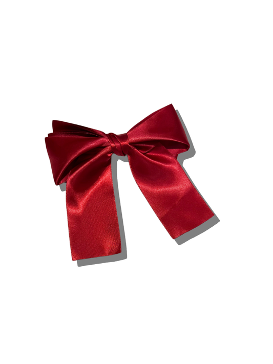 Handmade Satin Hair Bow Clip - Ruby