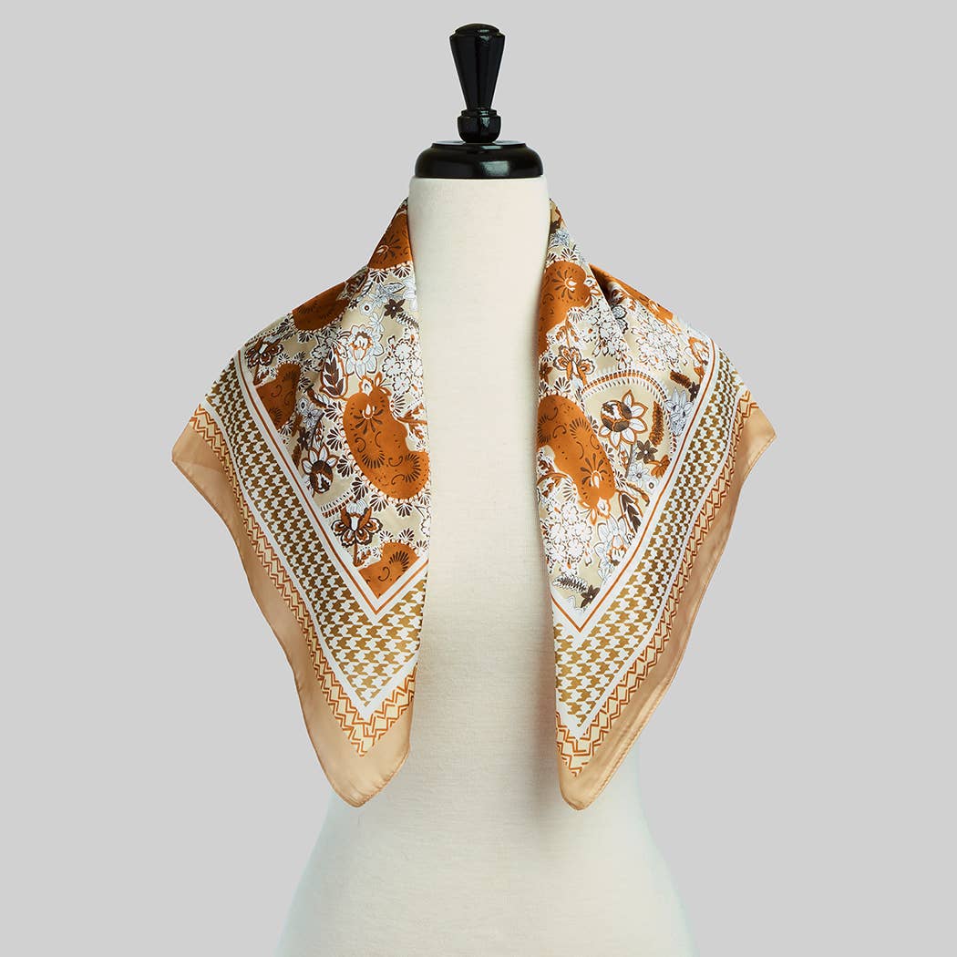 Paisley Houndstooth Silky Scarf: Taupe