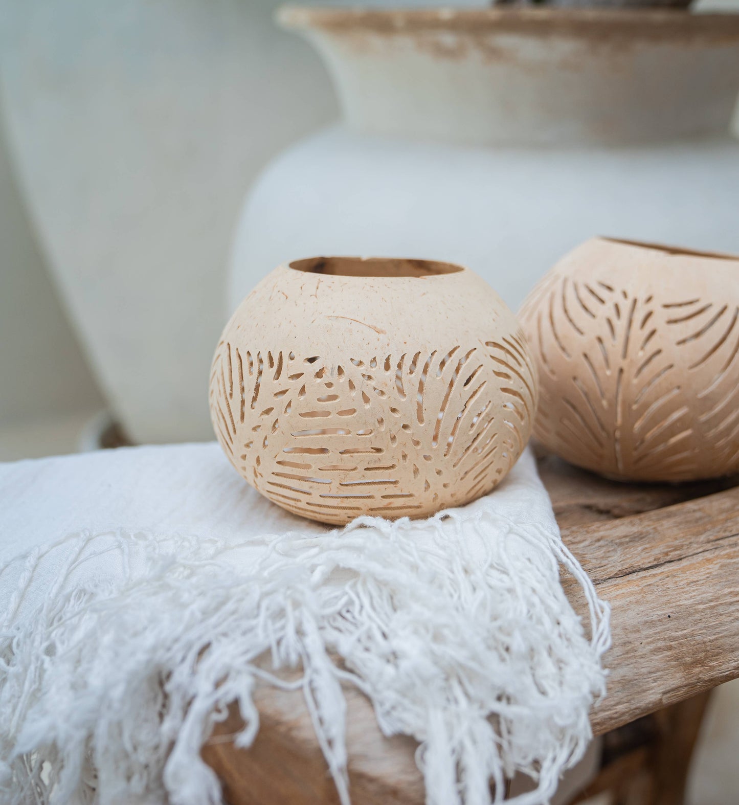 Natural Carved Coconut Tealight Candle Holder