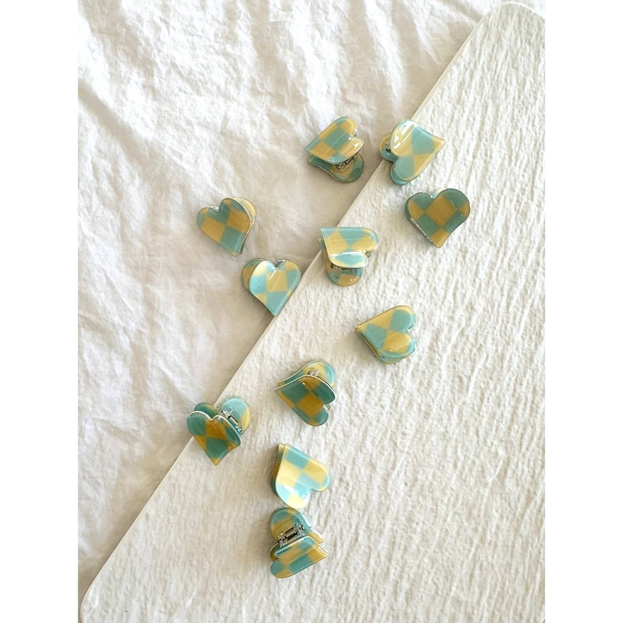 Mini Heart Clips - Caramel Checkered