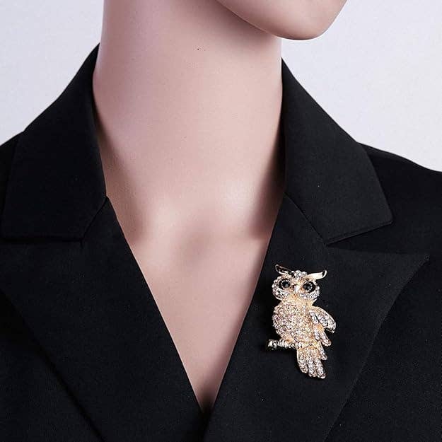 Radiant Vintage Owl Brooch with Rhinestones - 2.7 x 1.5 in
