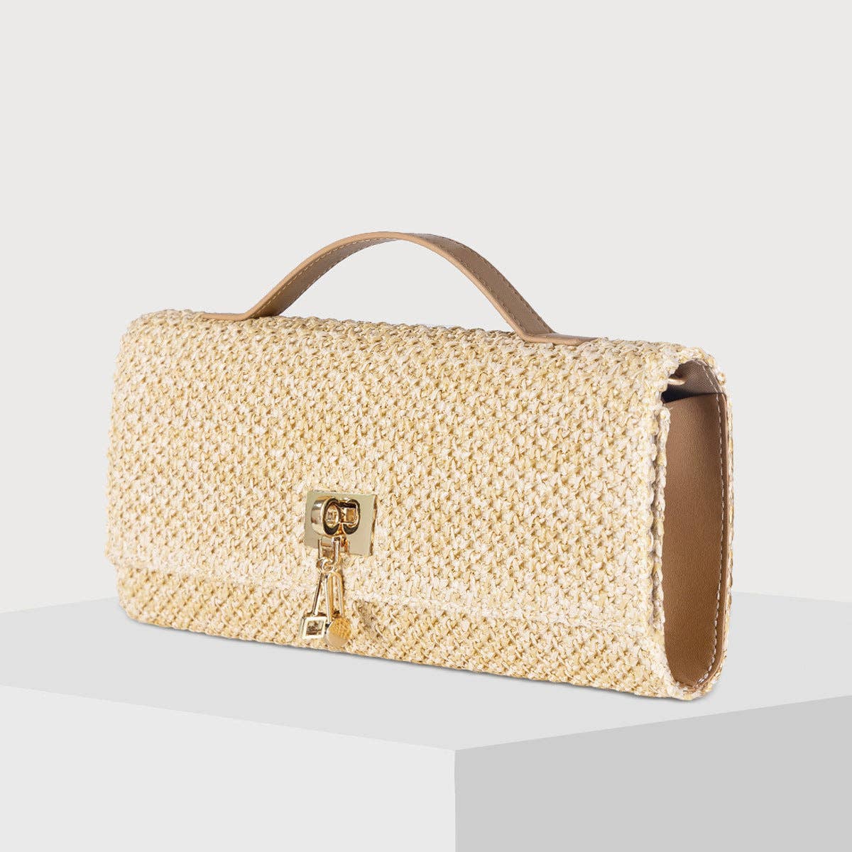 Women's Straw Bag Metal Chain Crossbody Bag: Khaki