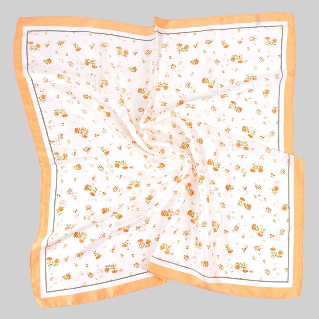 Country Flower with Stars and Cherries Square Scarf: Orange