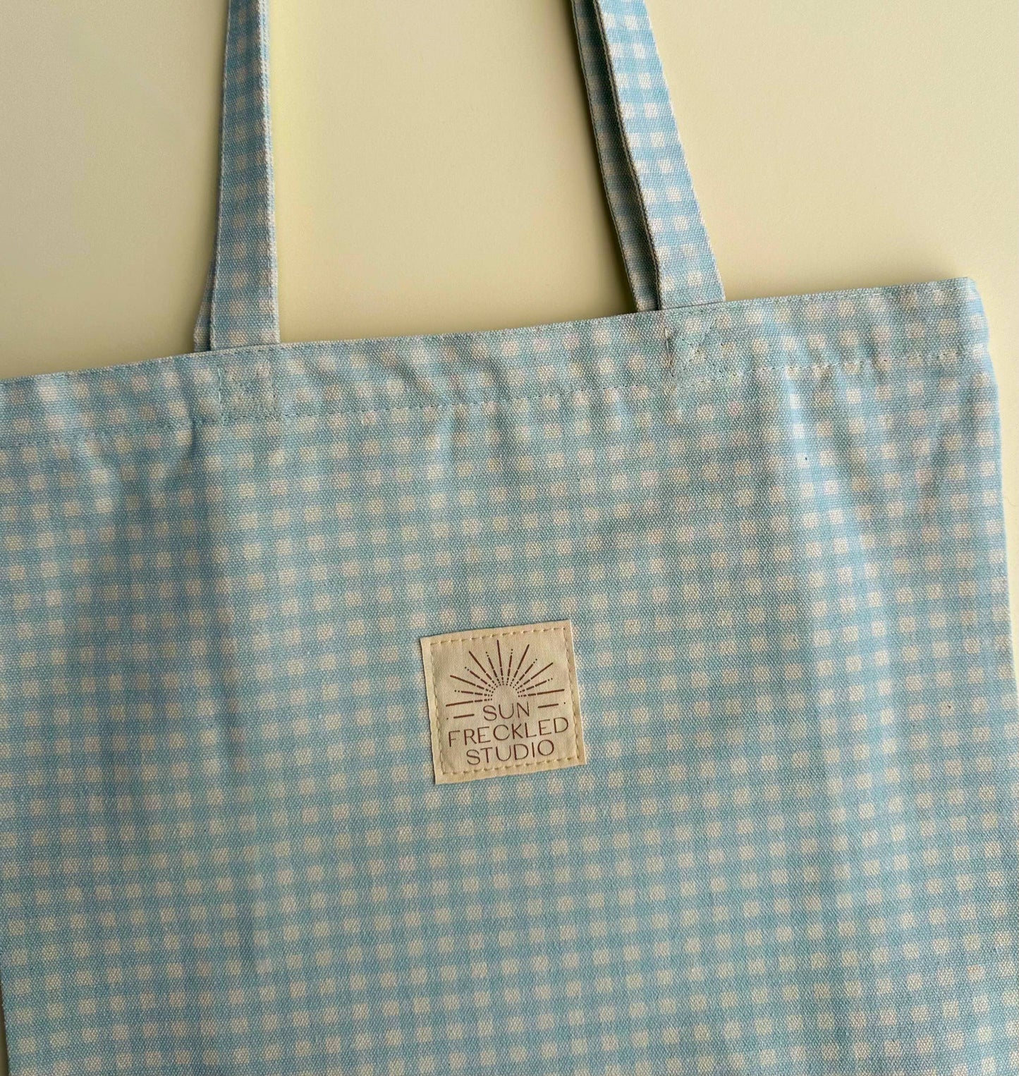 Blue Gingham Tote Bag: Wide