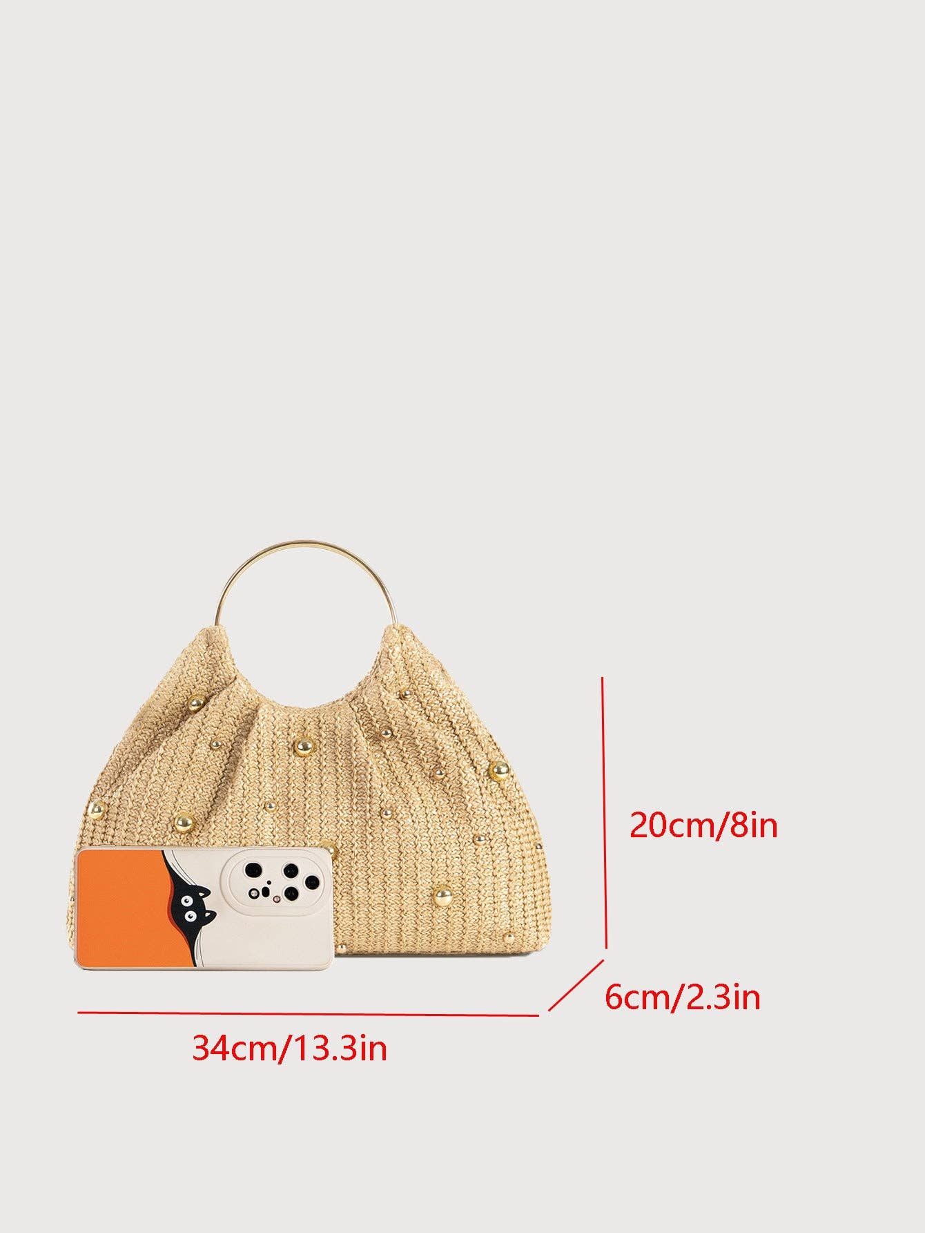 Malta Gold Pearl Straw Clutch Evening Bag: Apricot