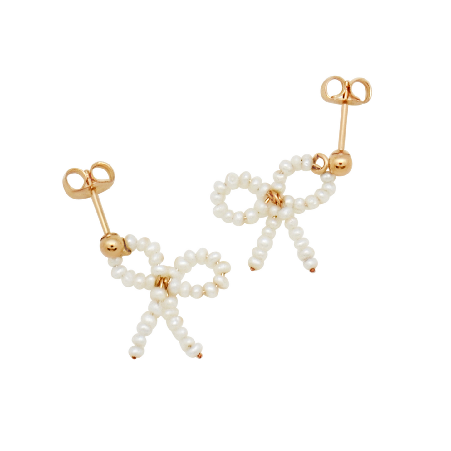 Beaded Bow Earrings - White Pearl