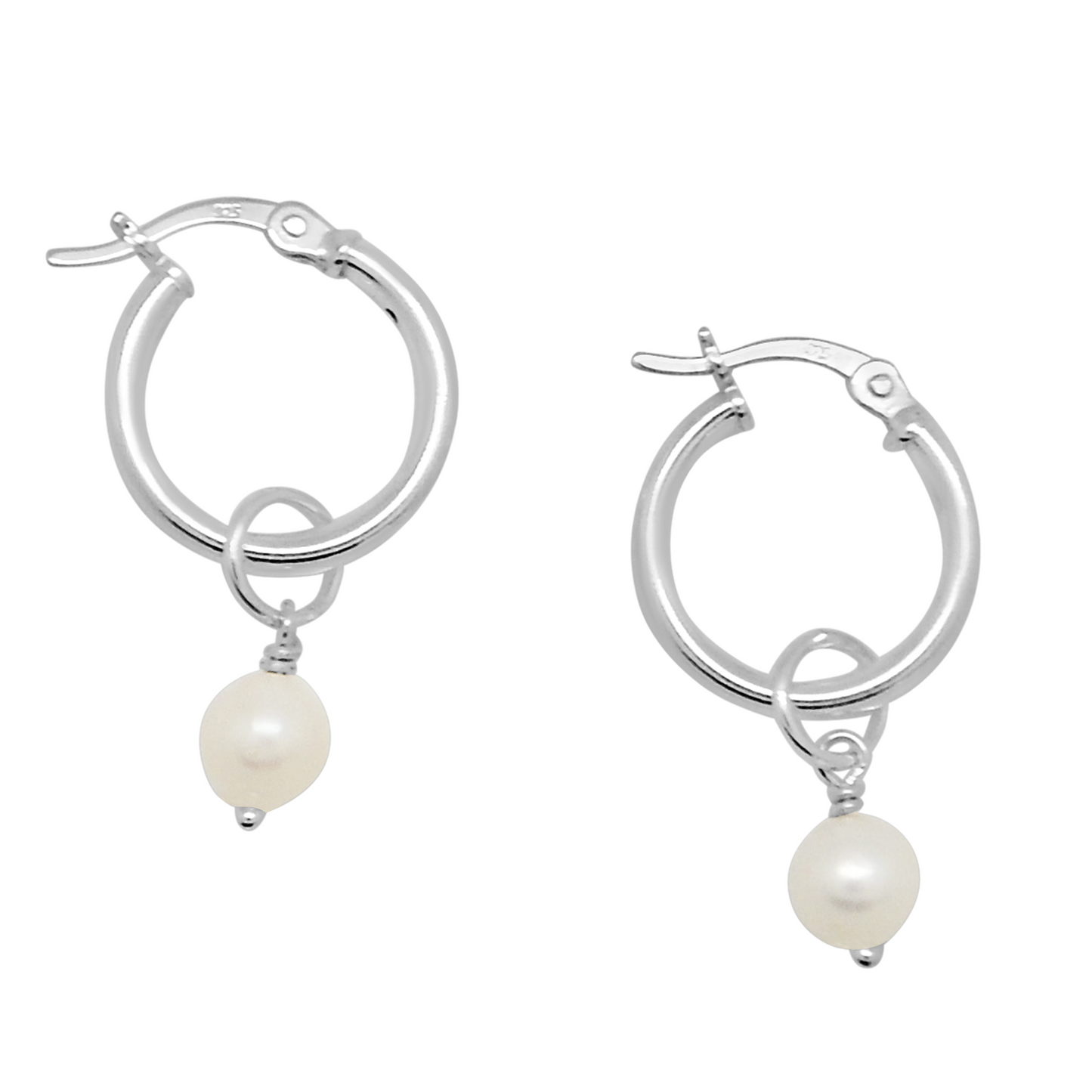 Classic Pearl Drop Hoops (Silver)