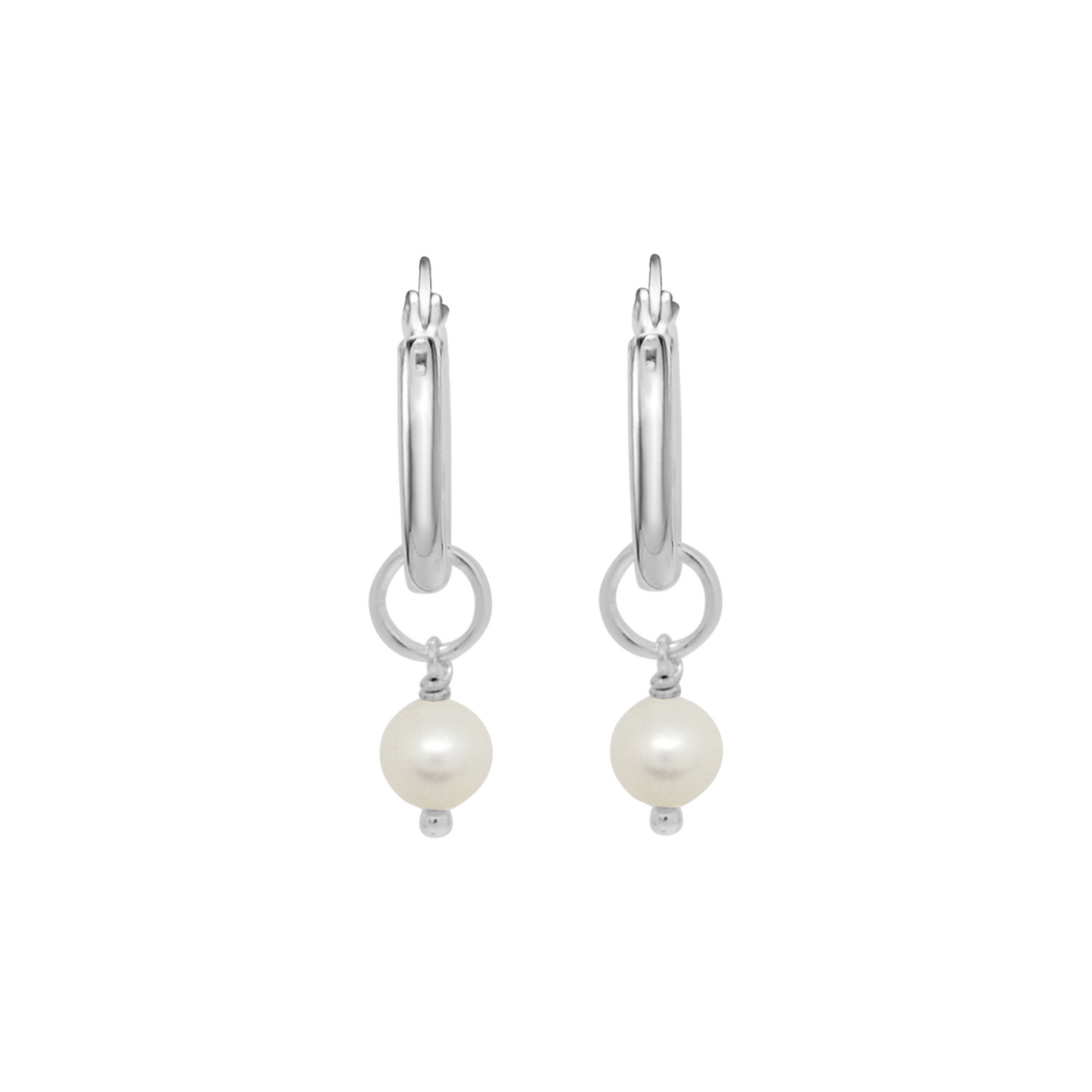 Classic Pearl Drop Hoops (Silver)