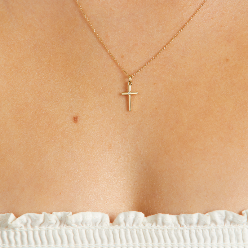 Diamond Solitaire Cross Necklace