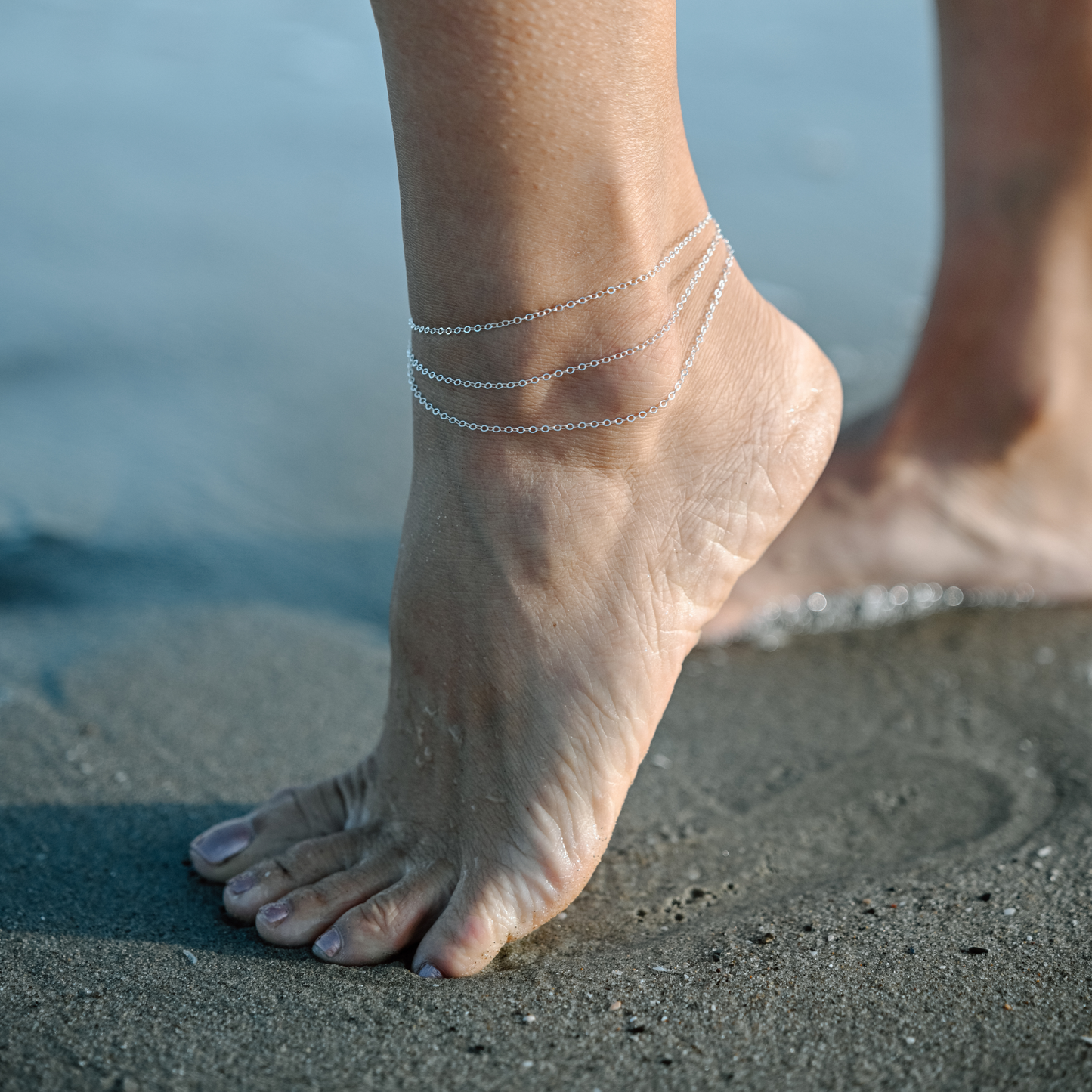 Draped Dainty Chain Anklet (Silver)