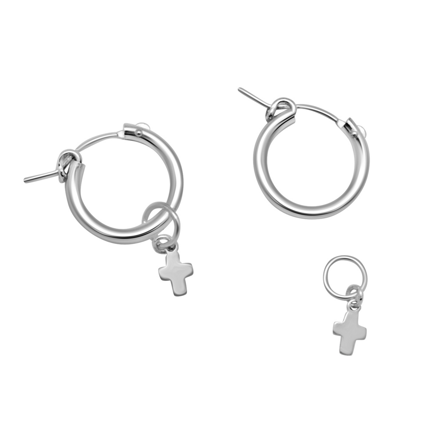 Mini Cross Drop Hoops (Silver)