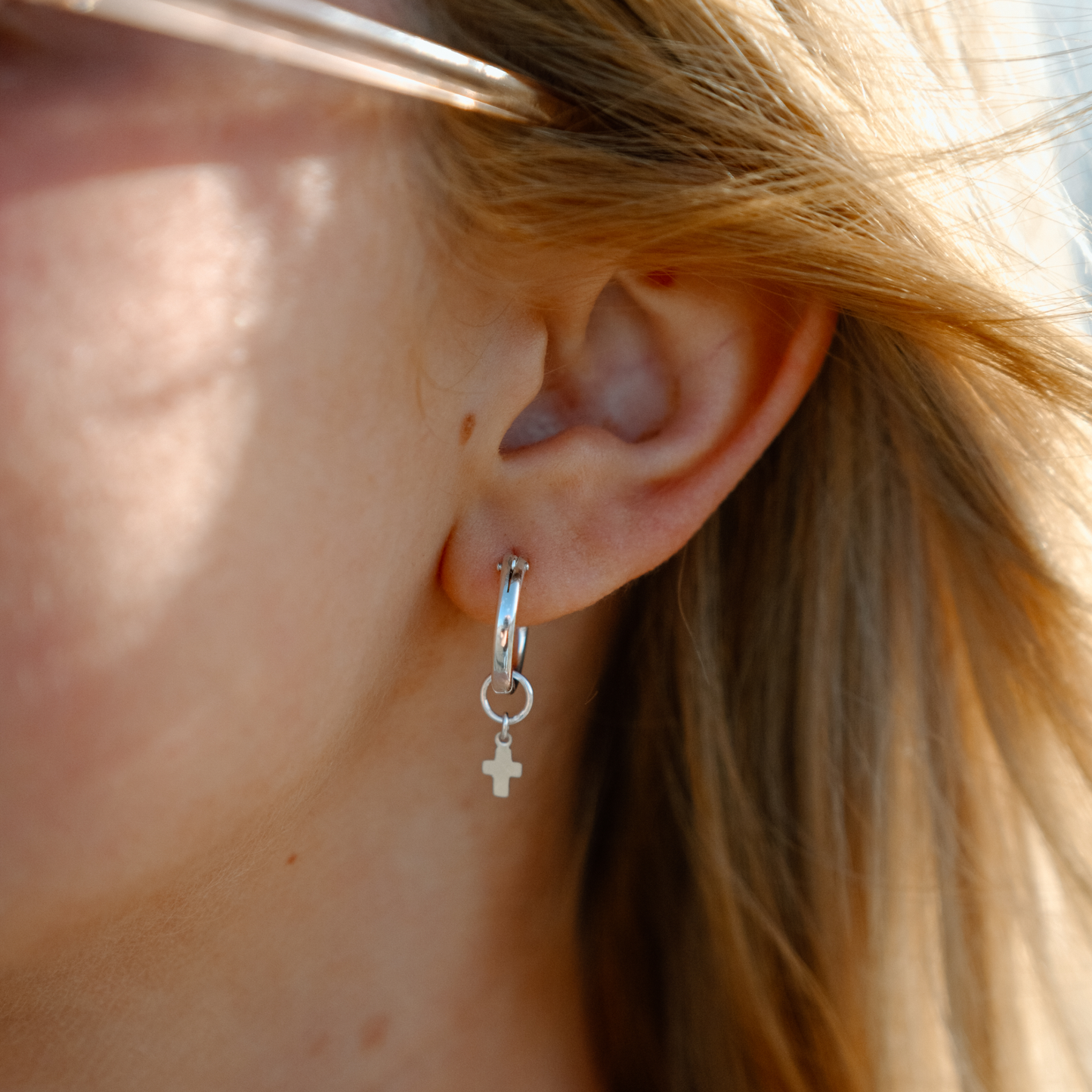 Mini Cross Drop Hoops (Silver)