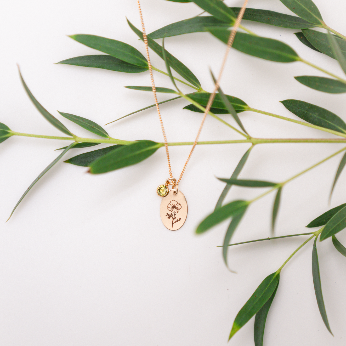 Flora Birth Flower Necklace with Birthstone