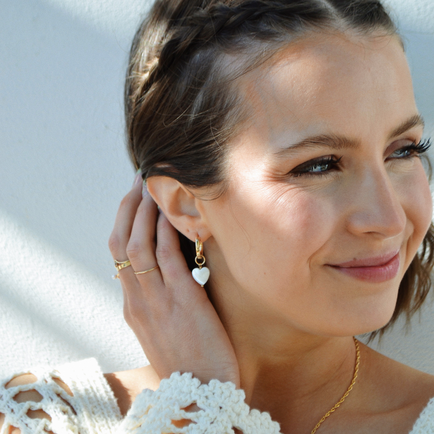 Pearly Heart Drop Hoops