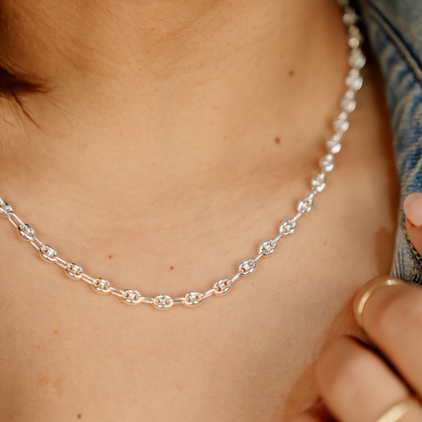 Puffed Mariner Chain Necklace (Silver)