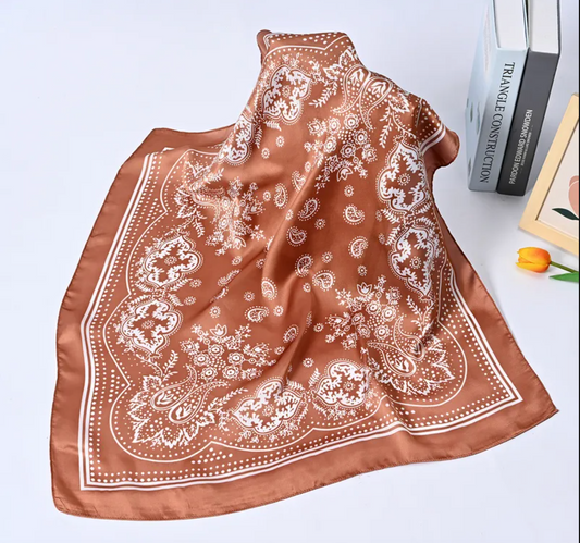 Light Paisley Design Square Bandana Scarf - Rust