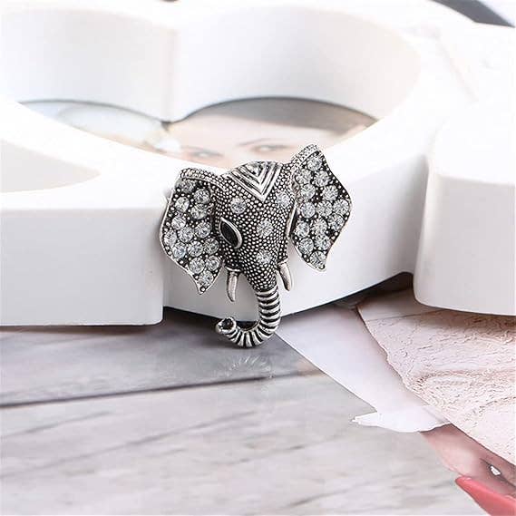 Sparkling Elephant Head Brooch – Crystal Accent Pin: Gold