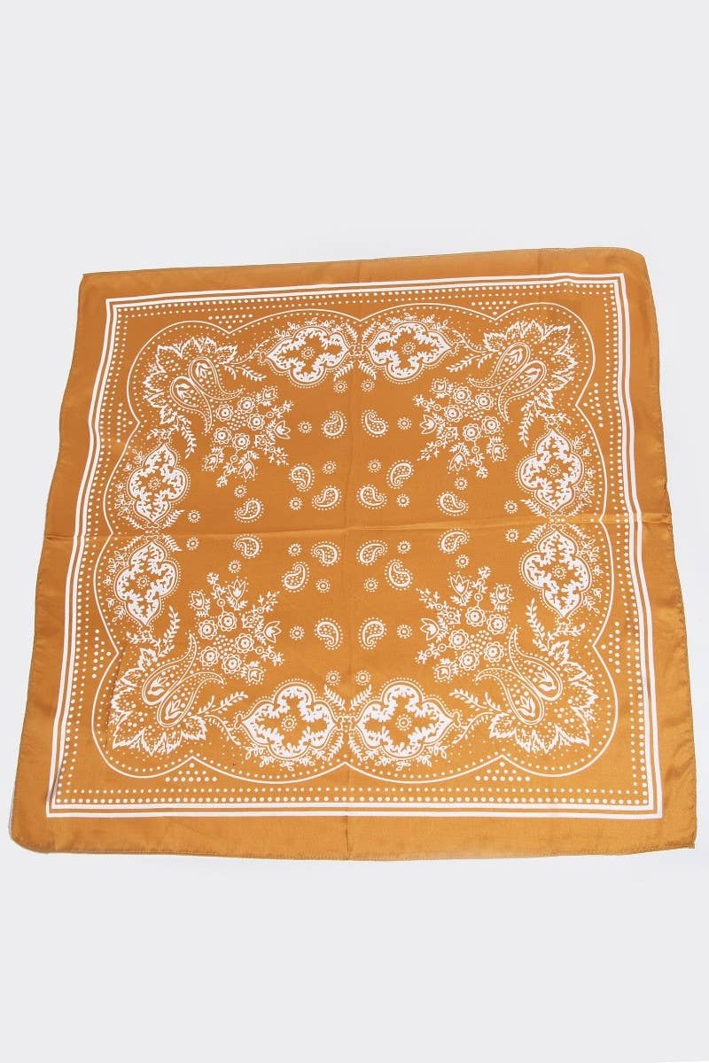 Light Paisley Design Square Bandana Scarf - Mustard