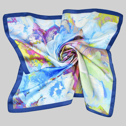 Multi Floral Silky Scarf: Blue