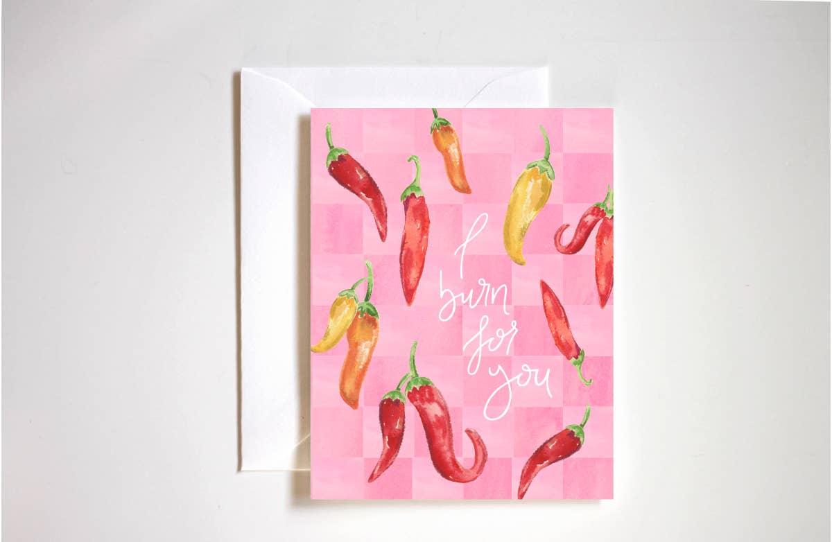 I burn for you, hot peppers love, Valentine's Day card