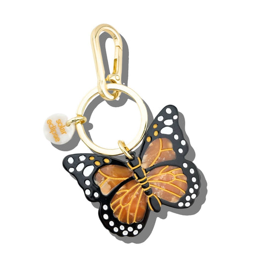 Hand-painted Monarch Butterfly Bag Charm + Keychain: Orange