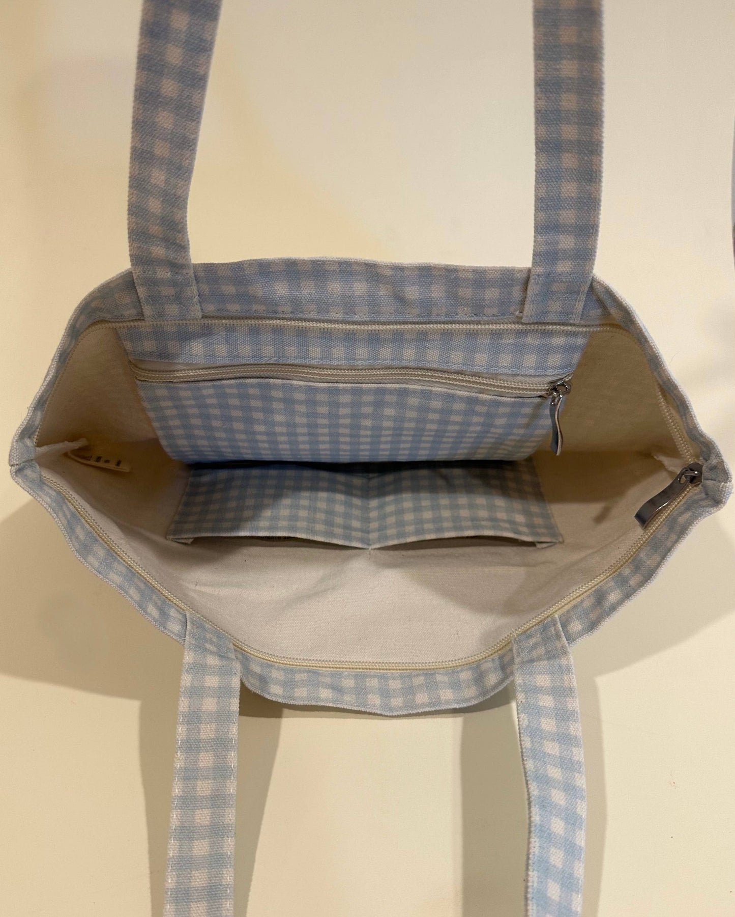 Blue Gingham Tote Bag: Wide