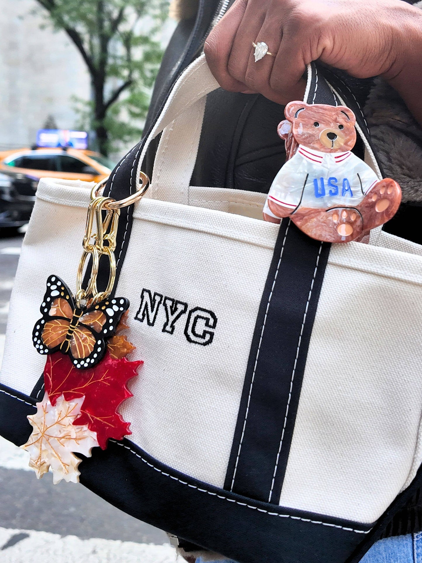 Hand-painted Monarch Butterfly Bag Charm + Keychain: Orange